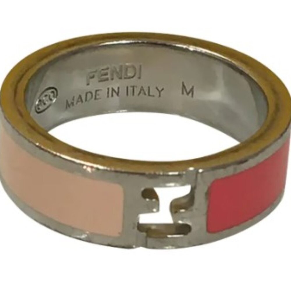 Fendi The Fendista Bi-color Enamel Silver Tone Band Ring
